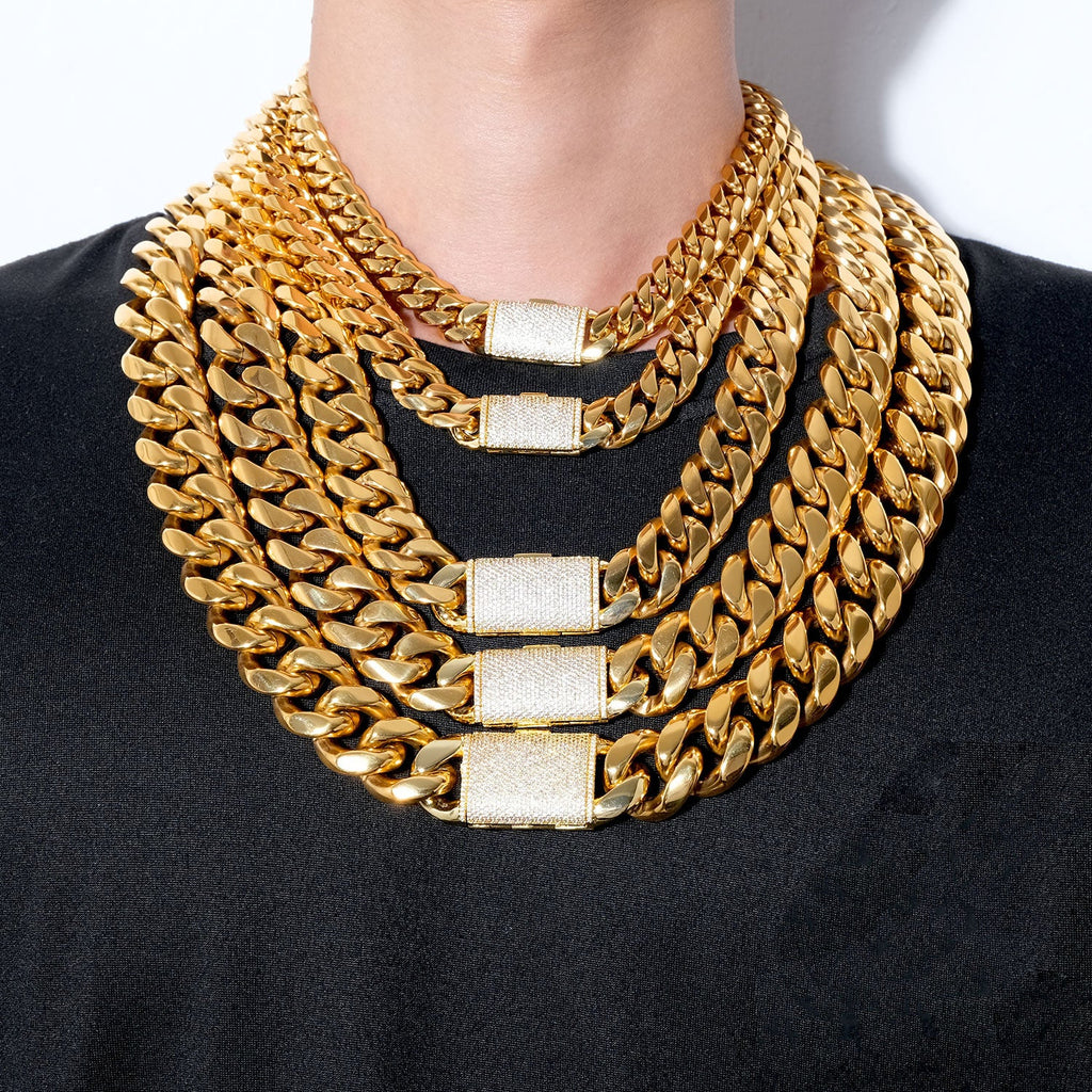 Stainless Steel European And American Hip-Hop Necklace With Zircon Clasp